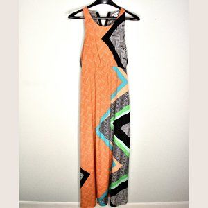 BAR III Maxi Dress Orange Print Zip Back M